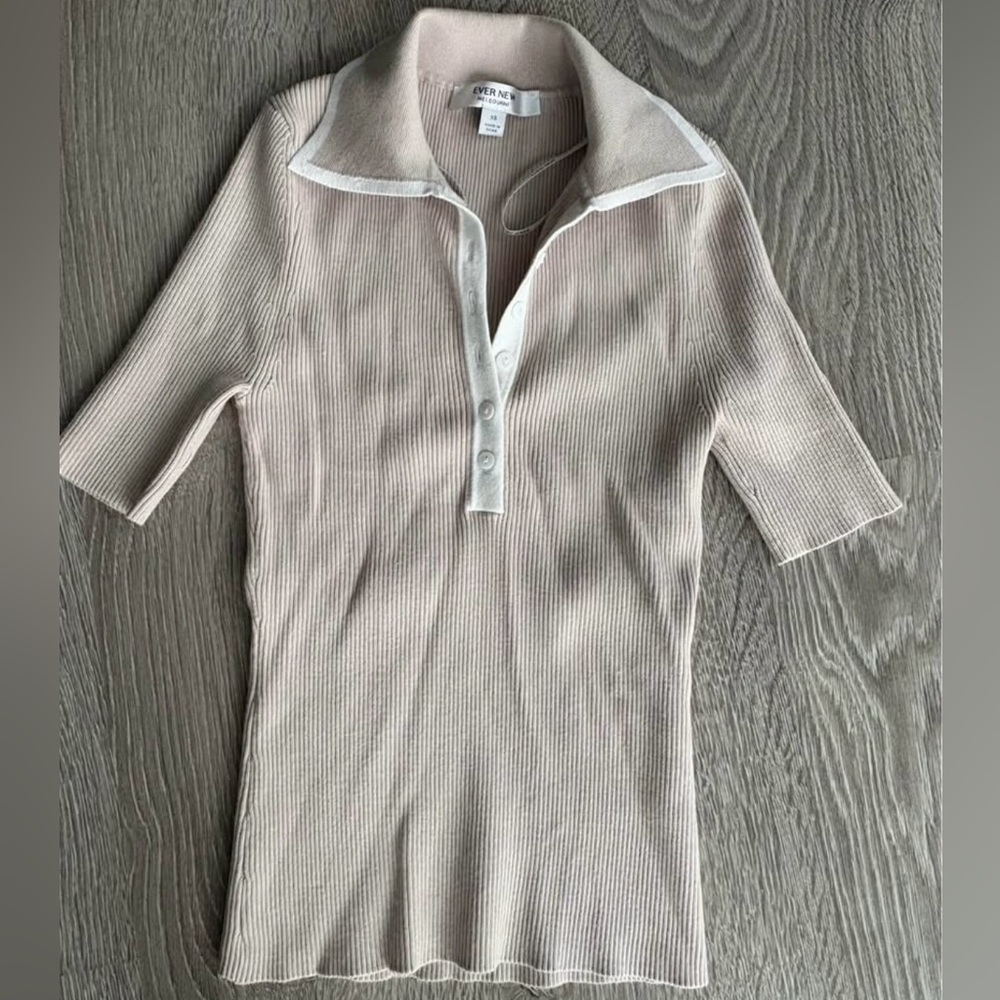 EVER NEW Cream Ribbed Collared Women’s Top, Size XS